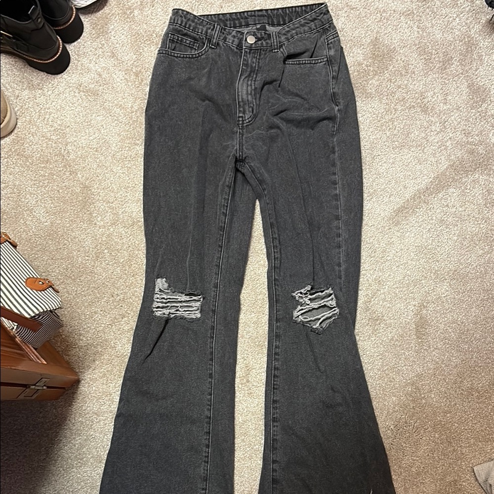 Cider Black Flare Wide Leg Jeans